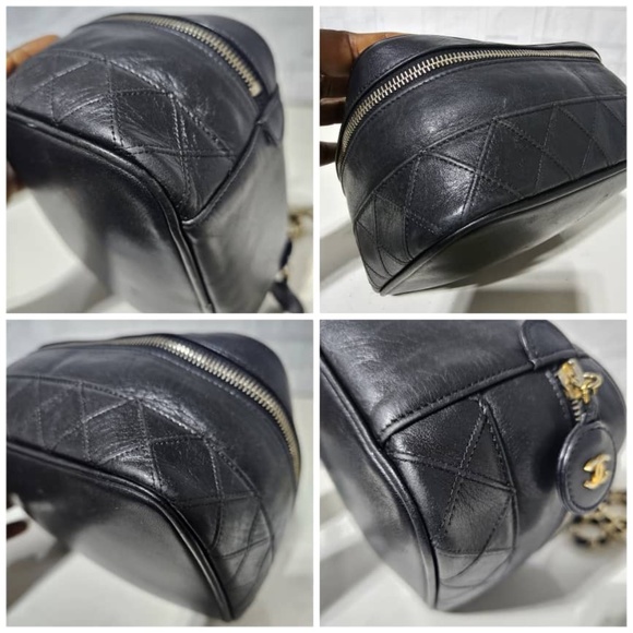 Authentic CHANEL Vanity Cosmetic Bag Leather Black - Picture 10 of 11